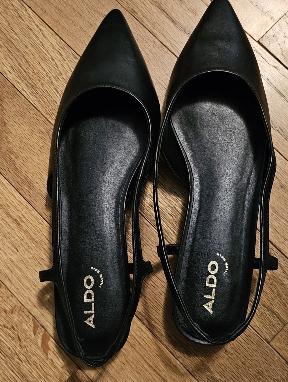 ALDO Black Pointed-Toe Slingback Flats Kitten Heel